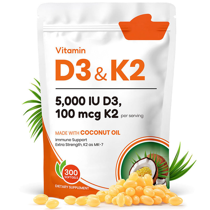 Coconut Flavor Vitamin D3 and K2 Dietary Supplement Softgels Sonocouture