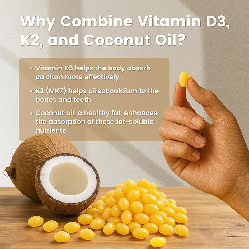 Coconut Flavor Vitamin D3 and K2 Dietary Supplement Softgels Sonocouture