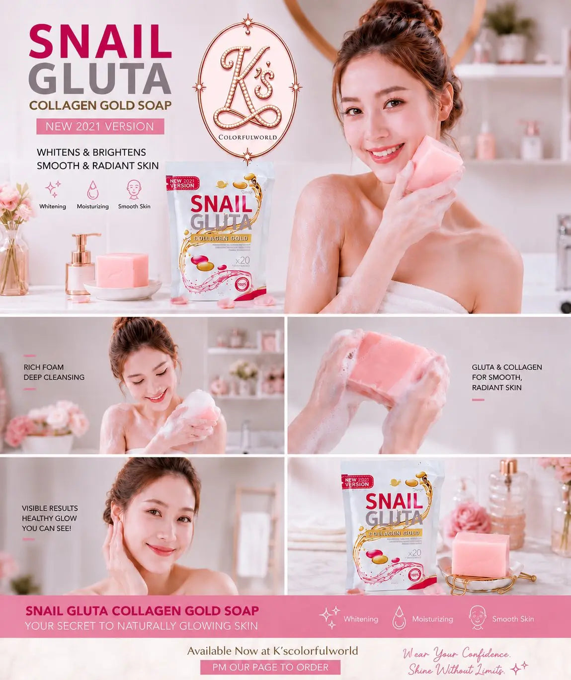 Snail Gluta Collagen Gold Soap X20 Perfect Skin Lady