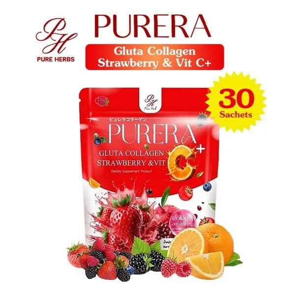 PURERA Gluta Collagen Strawberry & Vit C+ (30 Sachets) Pure Herbs