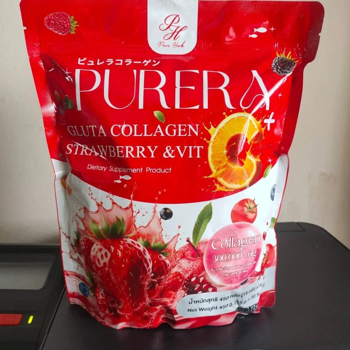PURERA Gluta Collagen Strawberry & Vit C+ (30 Sachets) Pure Herbs
